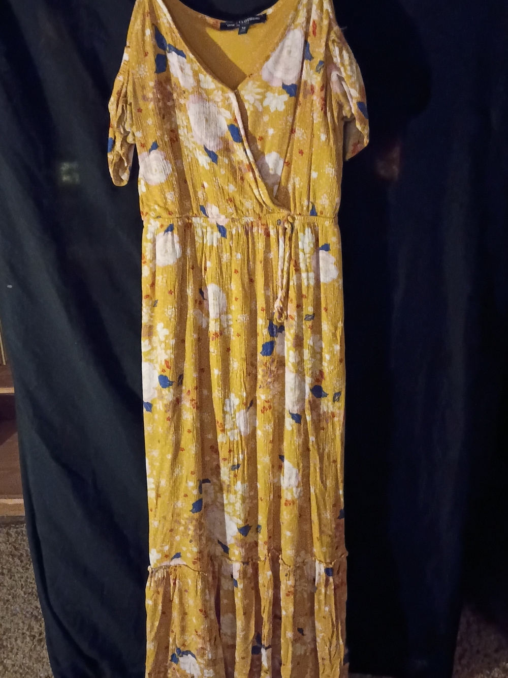 Yellow Floral Maxi Dress with Tie Waist